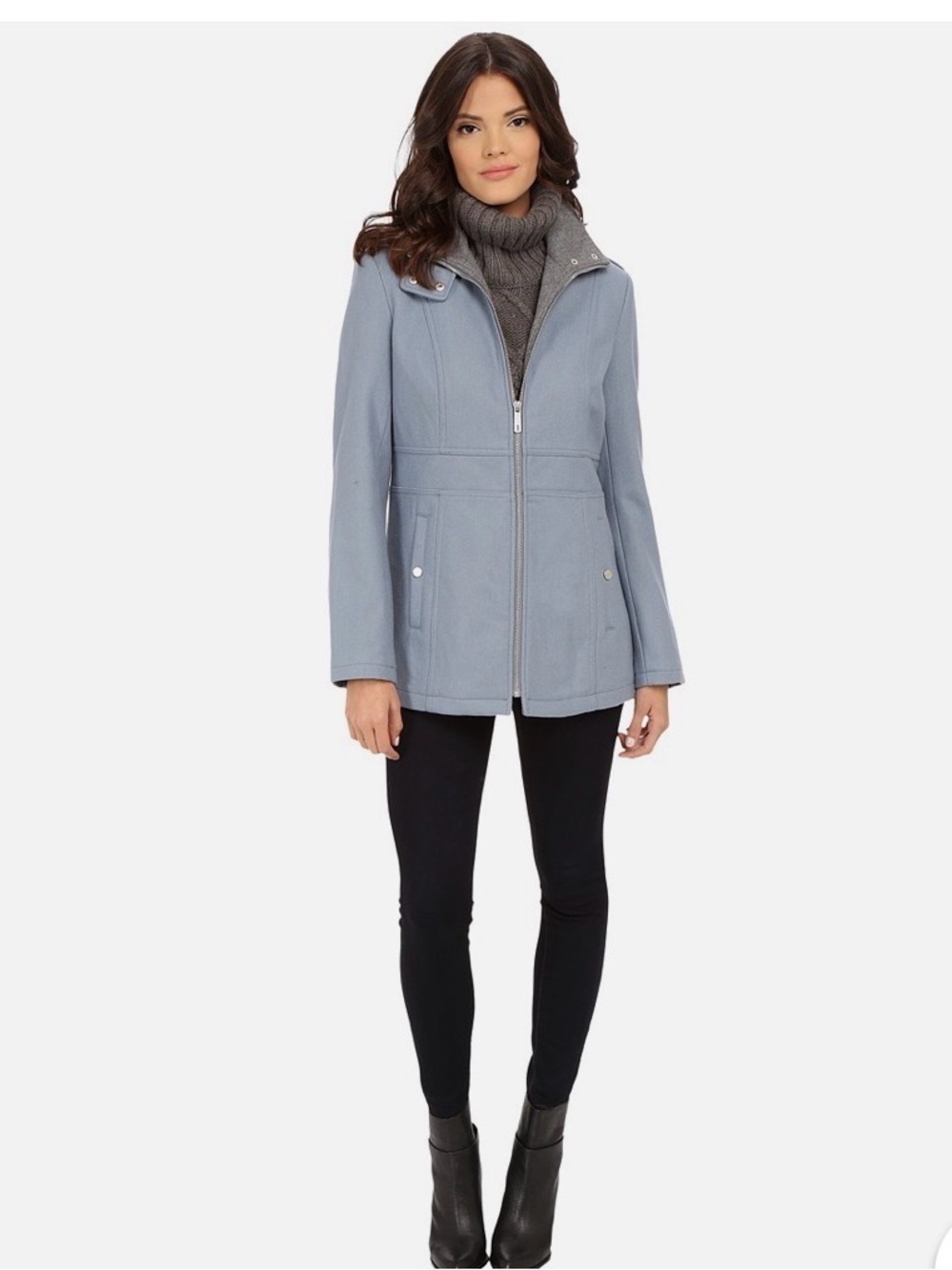 NWOT Kenneth Cole Wool Light Blue Zip-Front Pea Coat Size Large